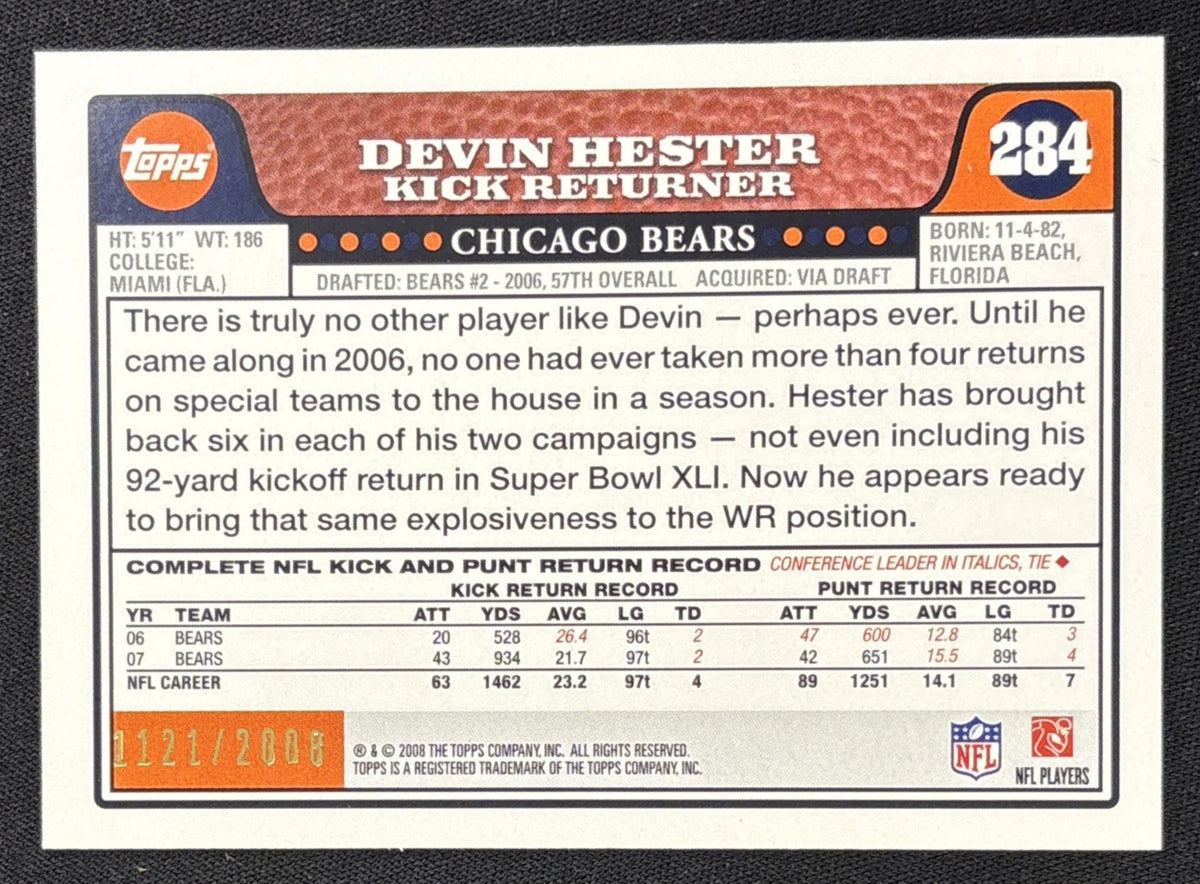 Devin Hester 2008 Topps Gold /2008 Bears back
