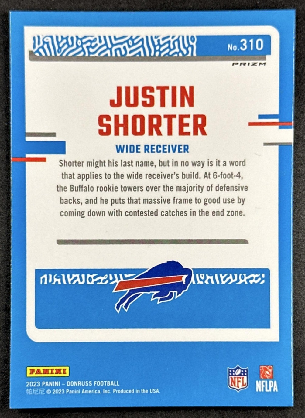 Justin Shorter 2023 Donruss Optic Rated Rookie Preview Blue Scope Prizm Bills Back