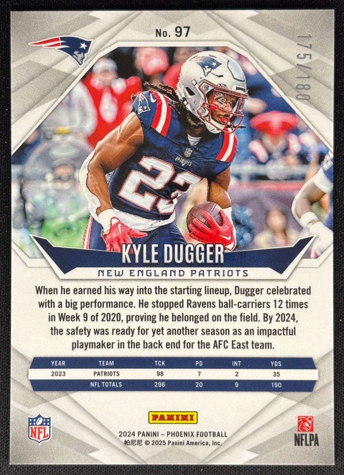 Kyle Dugger 2024 Panini Phoenix Stars /180 Patriots Sports Trading Cards