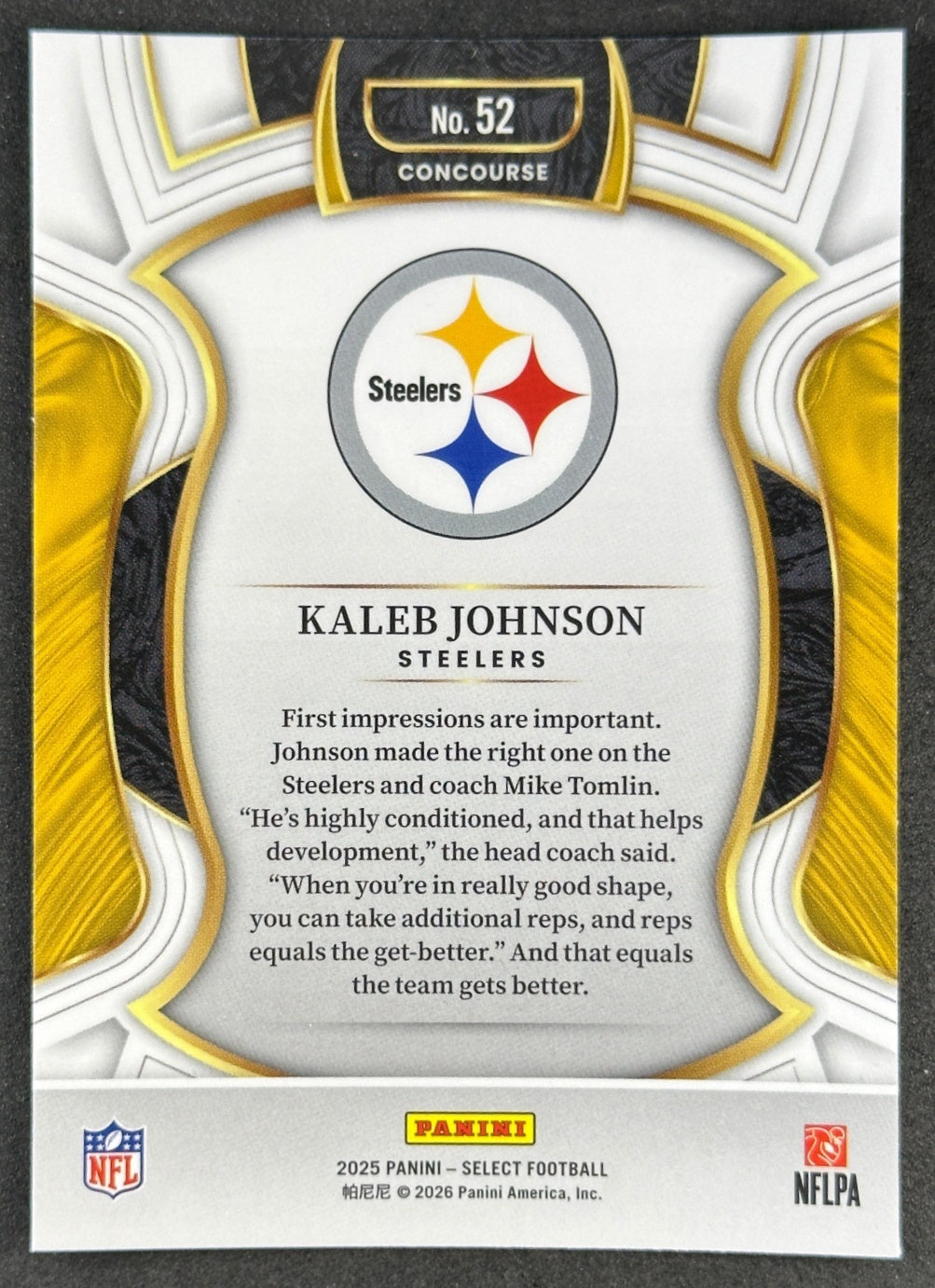 Kaleb Johnson 2025 Select Concourse Steelers Sports Trading Cards