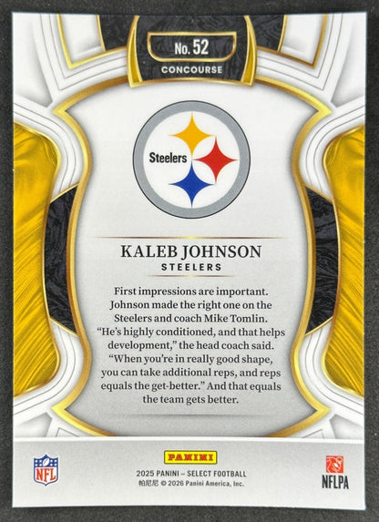 Kaleb Johnson 2025 Select Concourse Steelers Sports Trading Cards