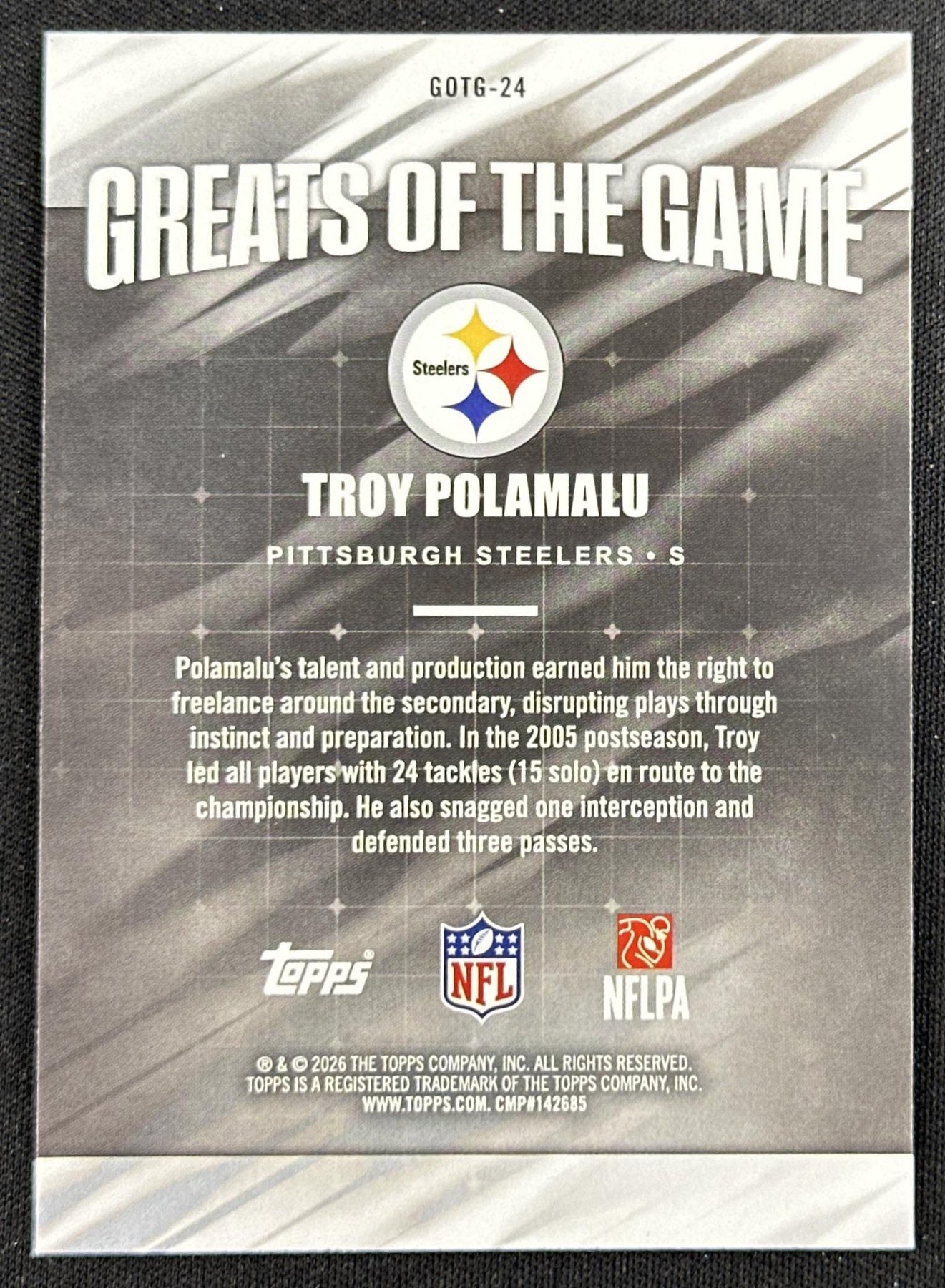 Troy Polamalu 2026 Topps Flagship Greats Of The Game Steelers
