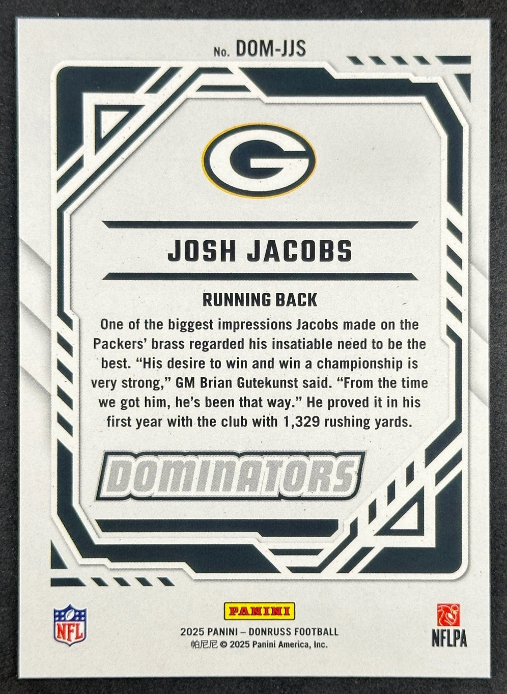 Josh Jacobs 2025 Panini Donruss Dominators Packers Football