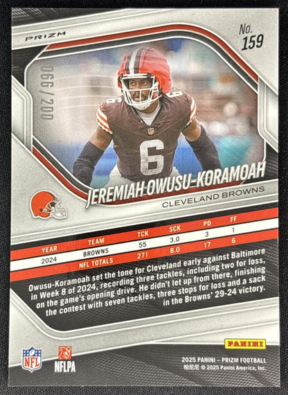 Jeremiah Owusu-Koramoah 2025 Panini Prizm Hyper /200 Browns back