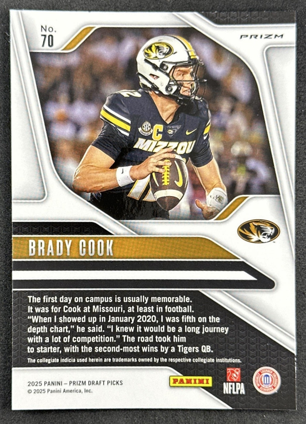 Brady Cook 2025 Panini Prizm Draft Picks Purple Wave Tigers Jets