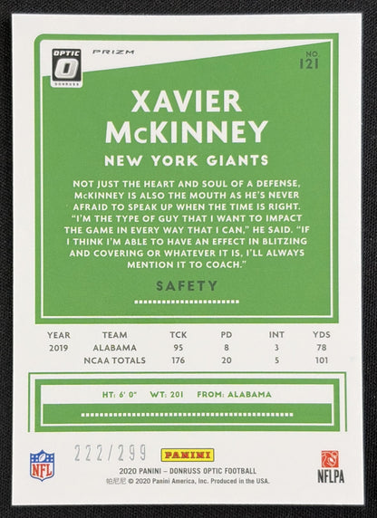 Xavier McKinney 2020 Panini Donruss Optic Aqua Prizm /299 Giants