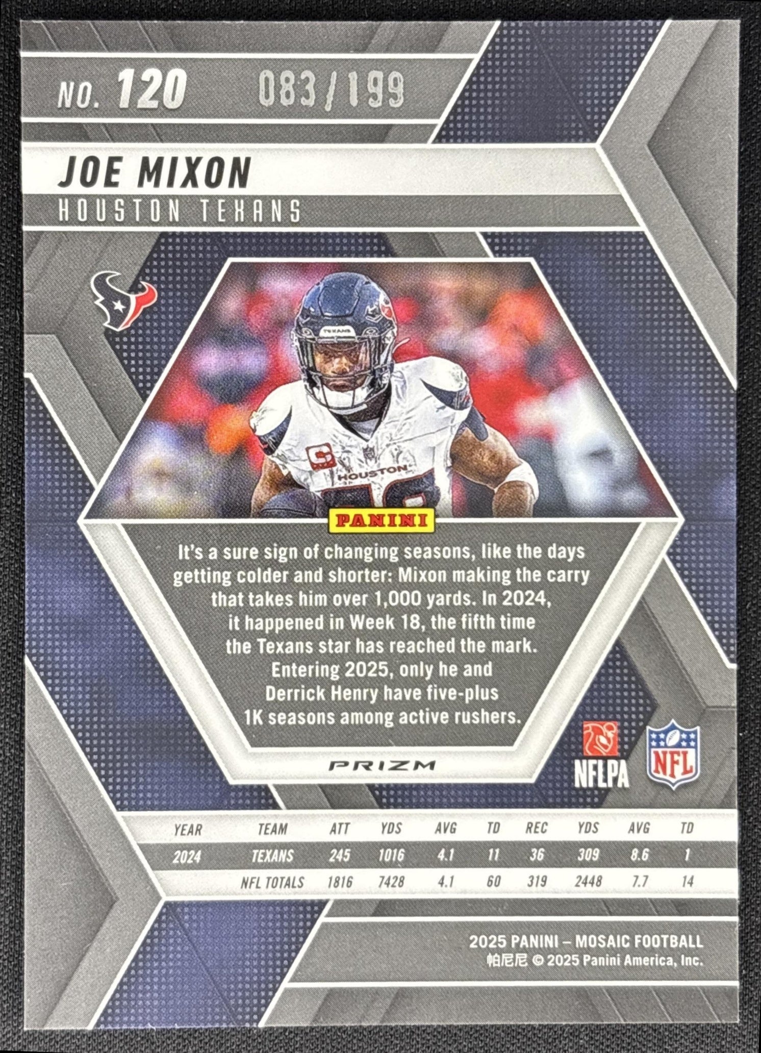 Joe Mixon 2025 Panini Mosaic Orange Prizm /199 Texans