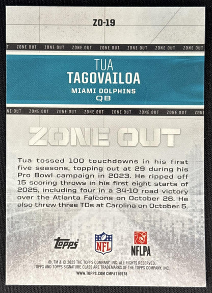 Tua Tagovailoa 2025 Topps Signature Class Zone Out Dolphins back
