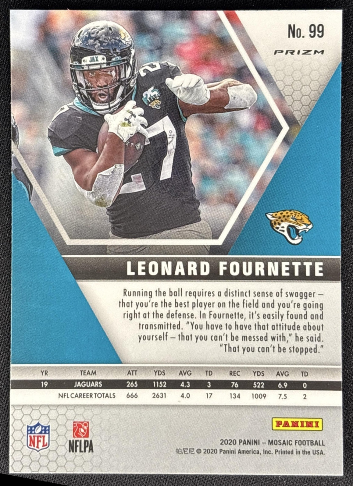 Leonard Fournette 2020 Panini Mosaic Prizm Camo Pink Jaguars back