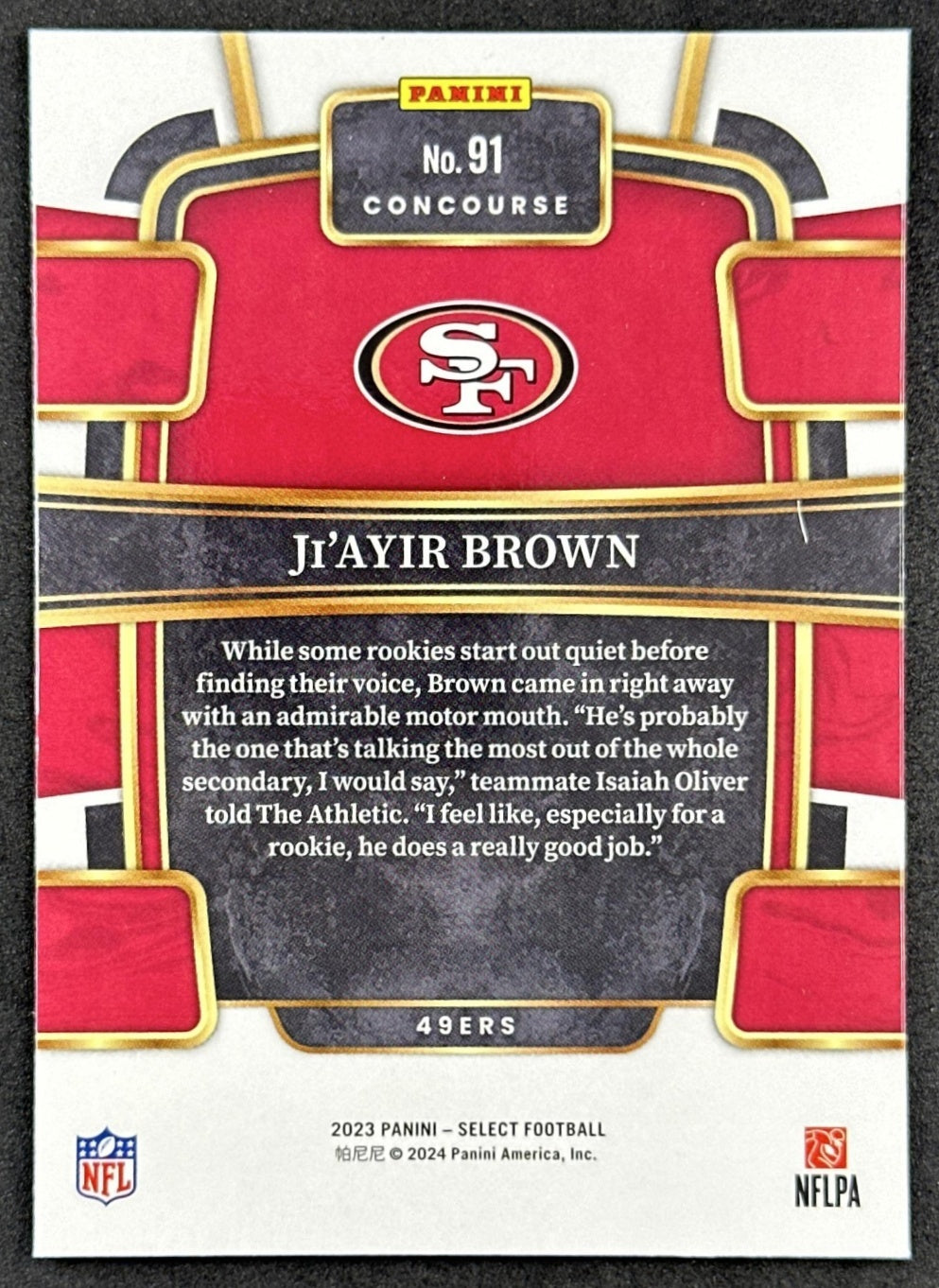 Ji'Ayir Brown 2023 Panini Select Concourse 49ers back sports trading card