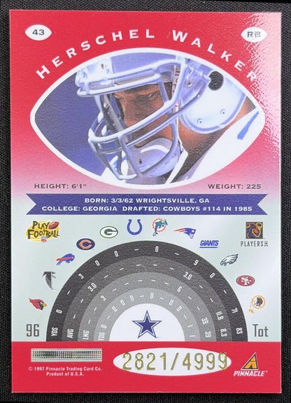 Herschel Walker 1997 Pinnacle Totally Certified Platinum Red /4999 Cowboys