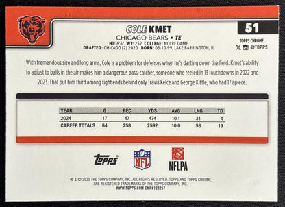 Cole Kmet 2025 Topps Chrome Red/White/Blue Refractor Bears
