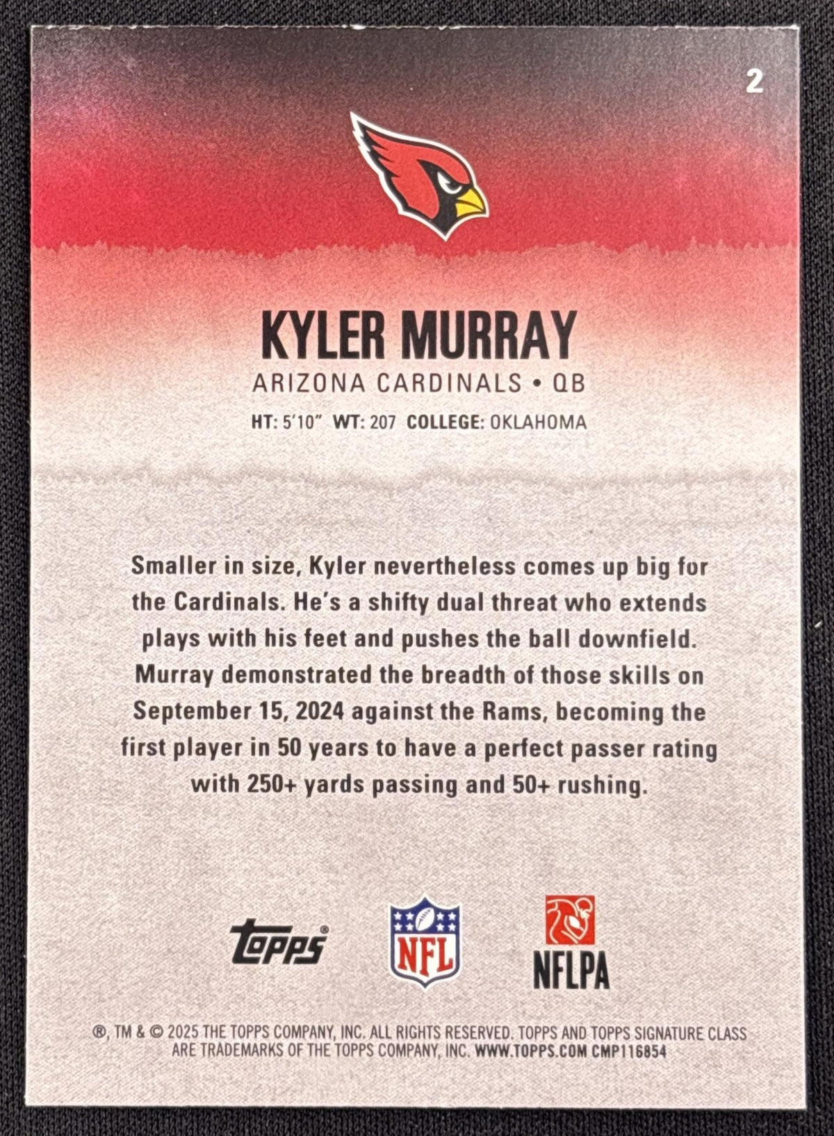 Kyler Murray 2025 Topps Signature Class Veteran Teal Foil /225 Cardinals