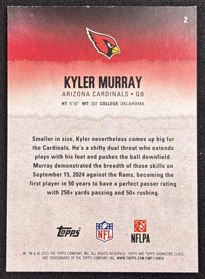 Kyler Murray 2025 Topps Signature Class Veteran Teal Foil /225 Cardinals