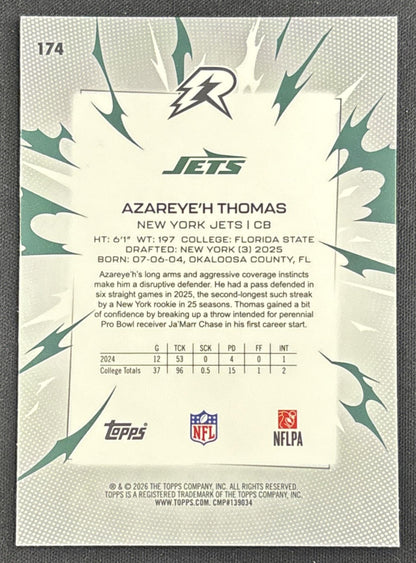 Azareye'h Thomas 2025 Topps Resurgence Navy Surge Refractor /275 Jets