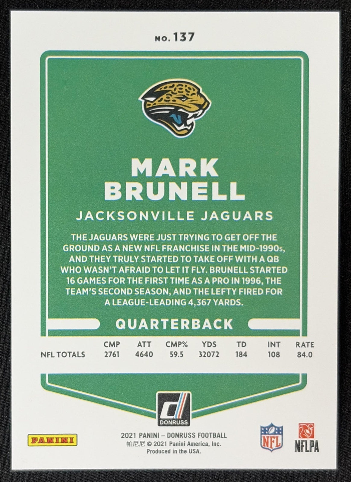 Mark Brunell 2021 Panini Donruss Press Proof Premium Jaguars - Jacksonville Jaguars