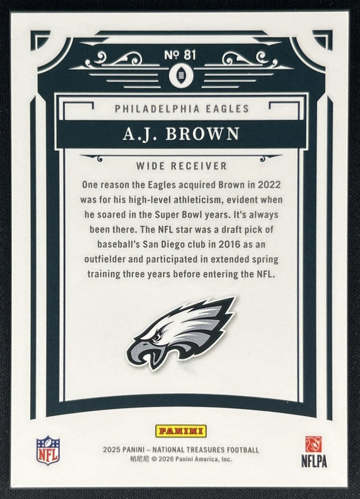 A.J. Brown 2025 Panini National Treasures Stars & Stripes /13 Eagles Sports Trading Cards
