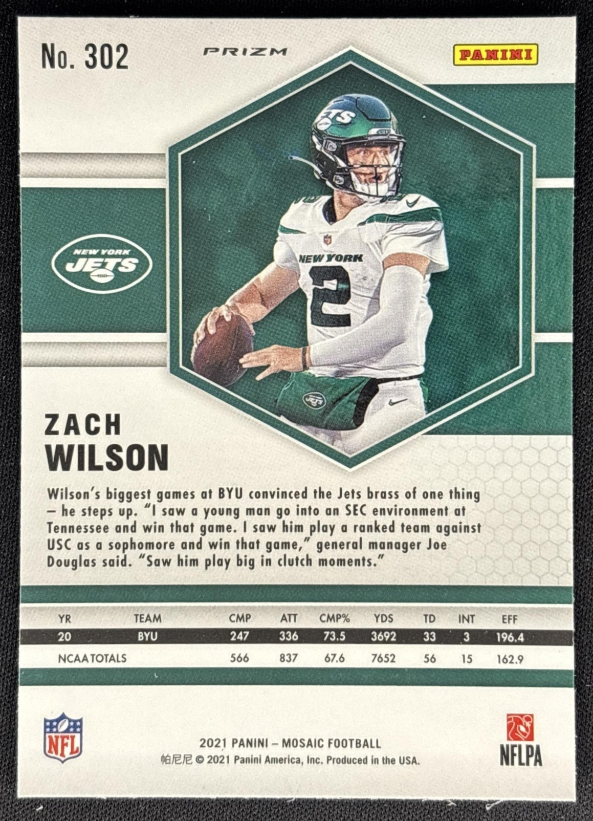 Zach Wilson 2021 Panini Mosaic Prizm Reactive Orange Jets back