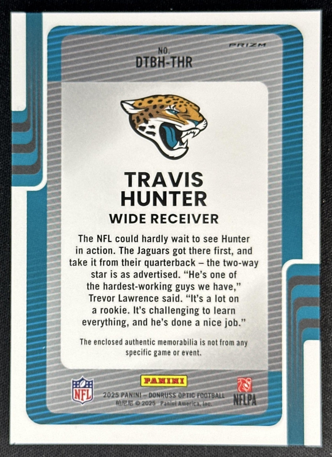 Travis Hunter 2025 Panini Donruss Optic Threads Blue Hyper Prizm Jaguars Sports Trading Cards