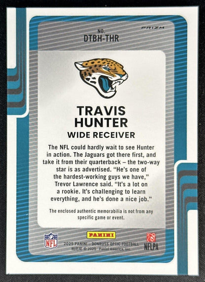 Travis Hunter 2025 Panini Donruss Optic Threads Blue Hyper Prizm Jaguars Sports Trading Cards
