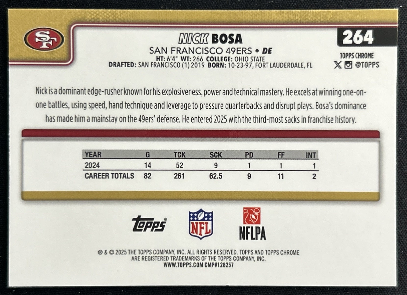 Nick Bosa 2025 Topps Chrome 49ers