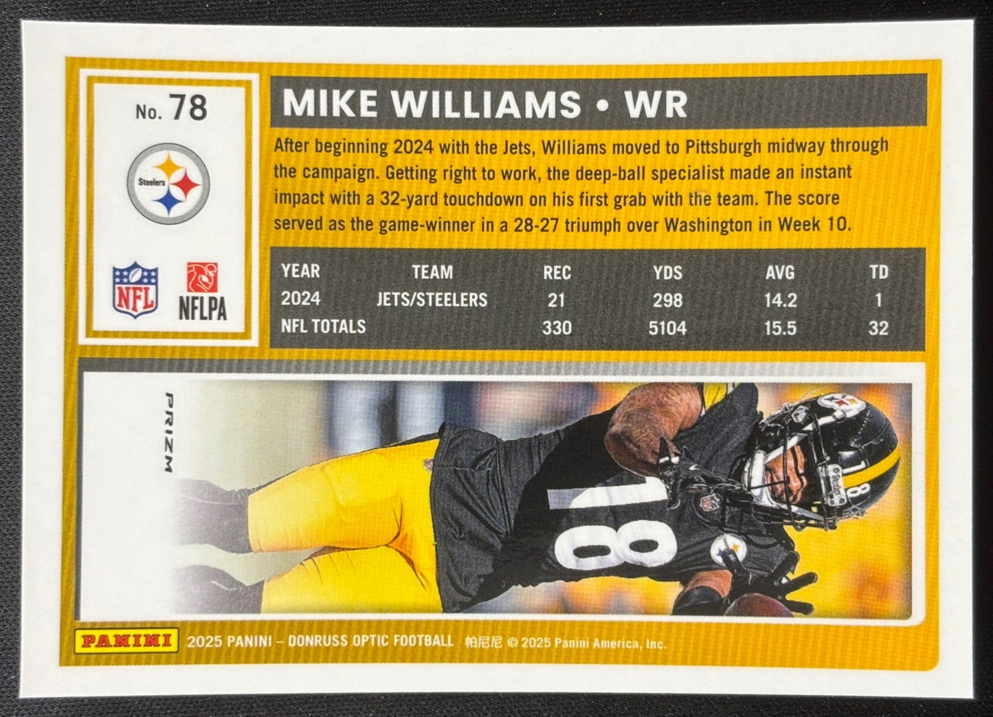 Mike Williams 2025 Donruss Optic Stars Prizm Steelers Football