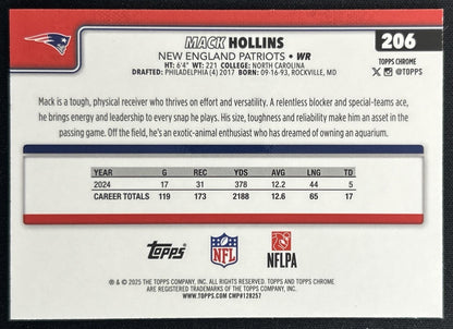 Mack Hollins 2025 Topps Chrome Yellow Wave Refractor /275 Patriots back