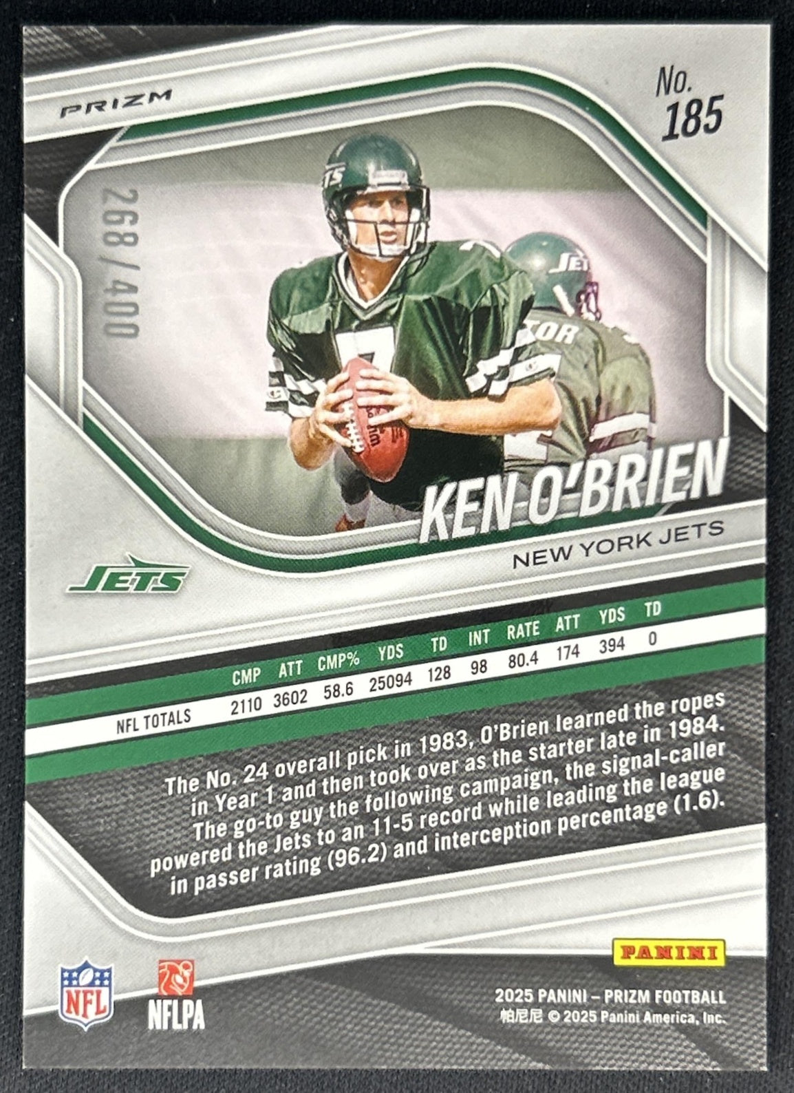 Ken O'Brien 2025 Panini Prizm Pandora /400 Jets Back
