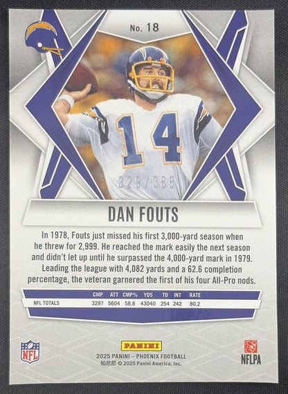 Dan Fouts 2025 Panini Phoenix Light Blue Pyramids Prizm /385 Chargers Sports Trading Card