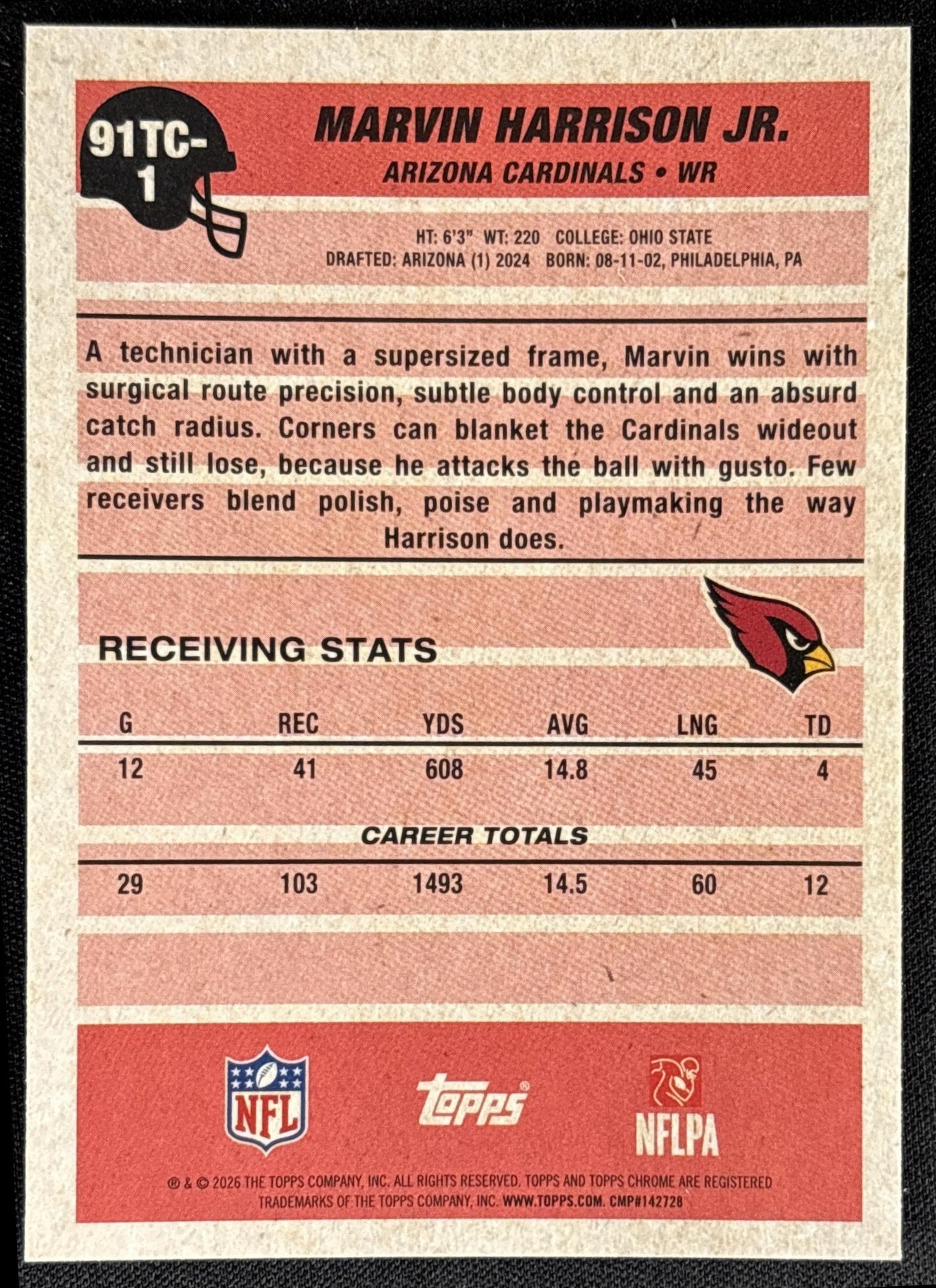 Marvin Harrison Jr. 2026 Topps 1991 Chrome Mojo Refractor Cardinals