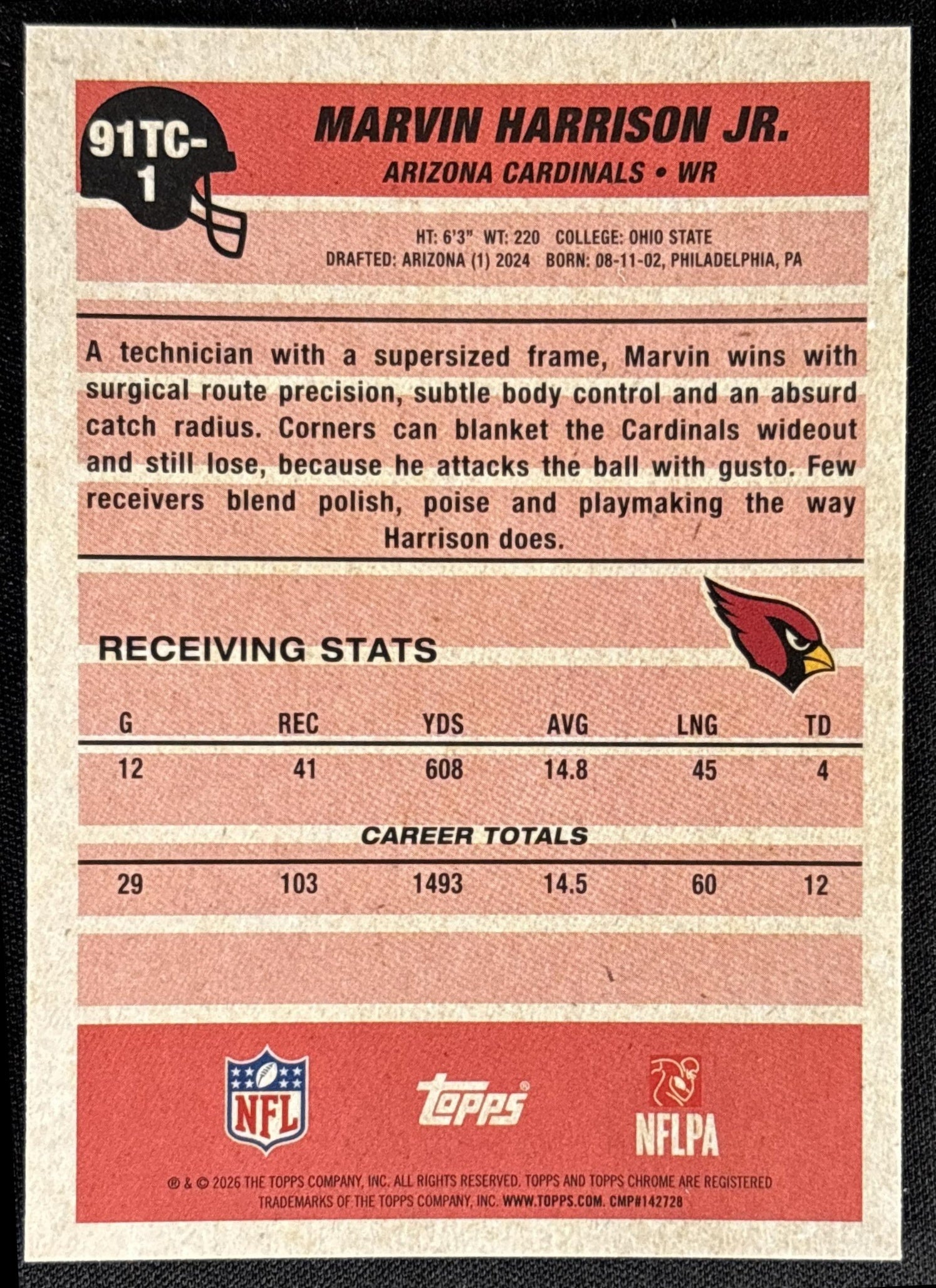 Marvin Harrison Jr. 2026 Topps 1991 Chrome Mojo Refractor Cardinals