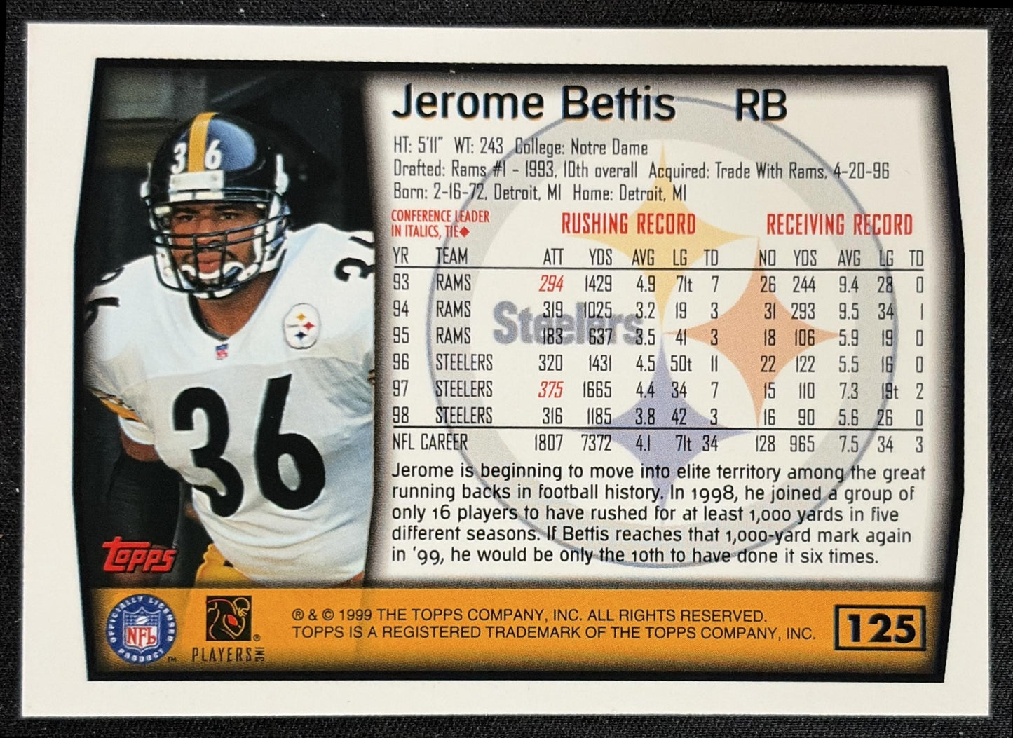 Jerome Bettis 1999 Topps Steelers