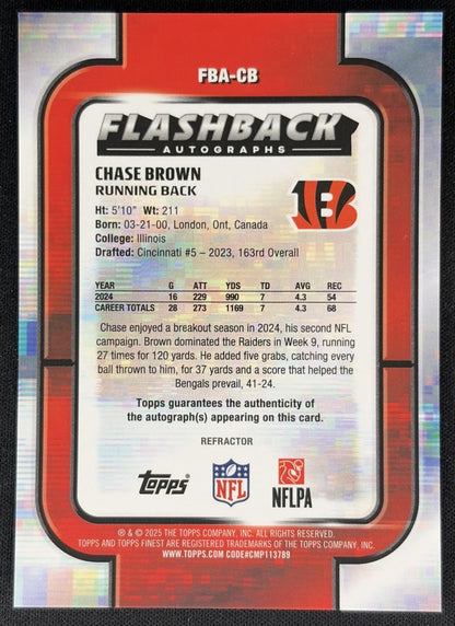 Chase Brown 2025 Topps Finest Flashback Auto Refractor Bengals back