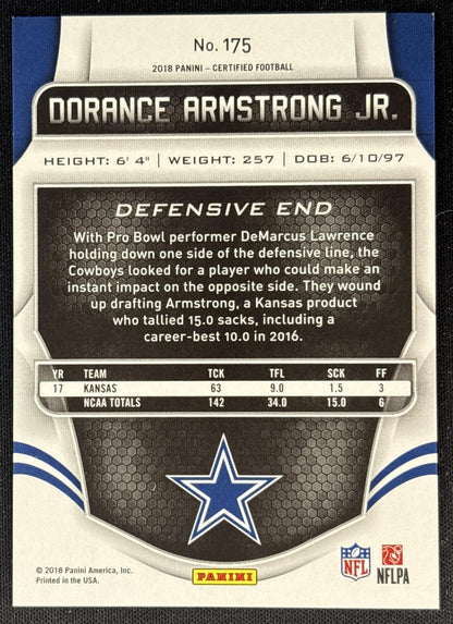 Dorance Armstrong Jr. 2018 Panini Certified /999 Cowboys Sports Trading Cards