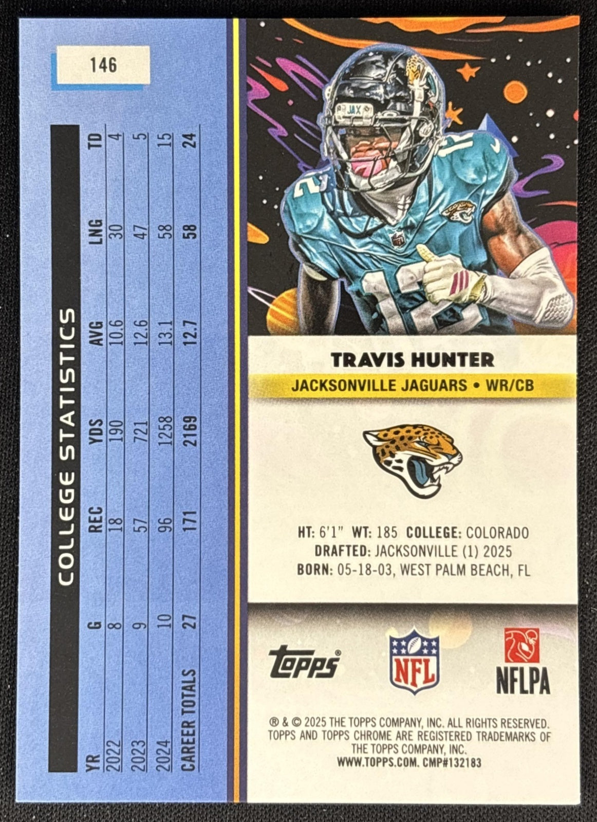 Travis Hunter 2025 Topps Cosmic Chrome Jaguars back