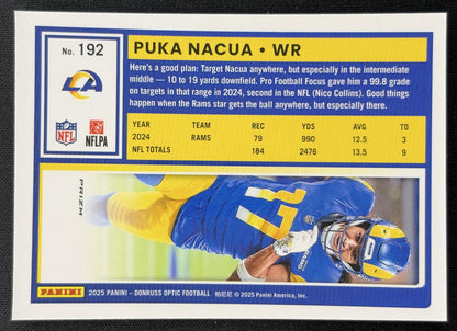Puka Nacua 2025 Panini Donruss Optic Holo Prizm Rams Back