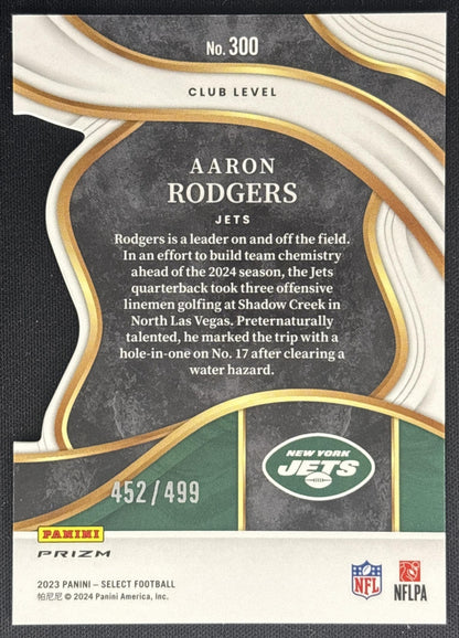 Aaron Rodgers Select Green Die-Cut /499 Jets back