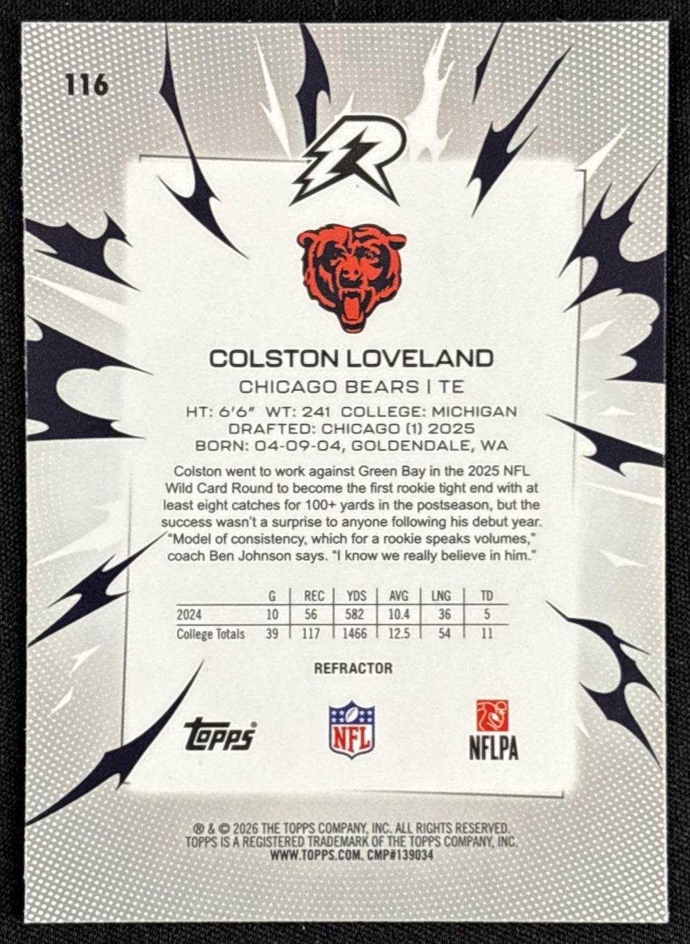 Colston Loveland 2025 Topps Resurgence Refractor Bears