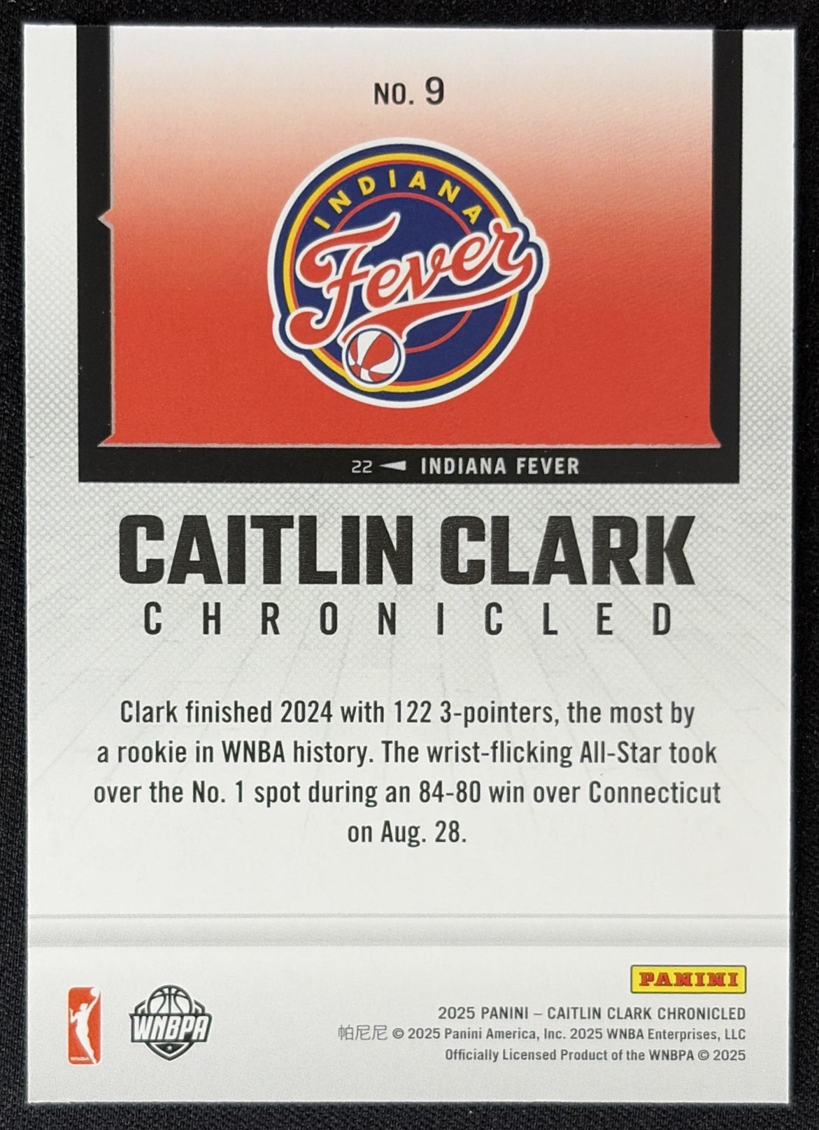 Caitlin Clark 2025 Panini Chronicled WNBA Holo Fever 9