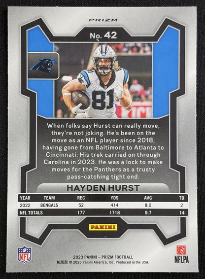 Hayden Hurst 2023 Panini Prizm Red Sparkle Panthers