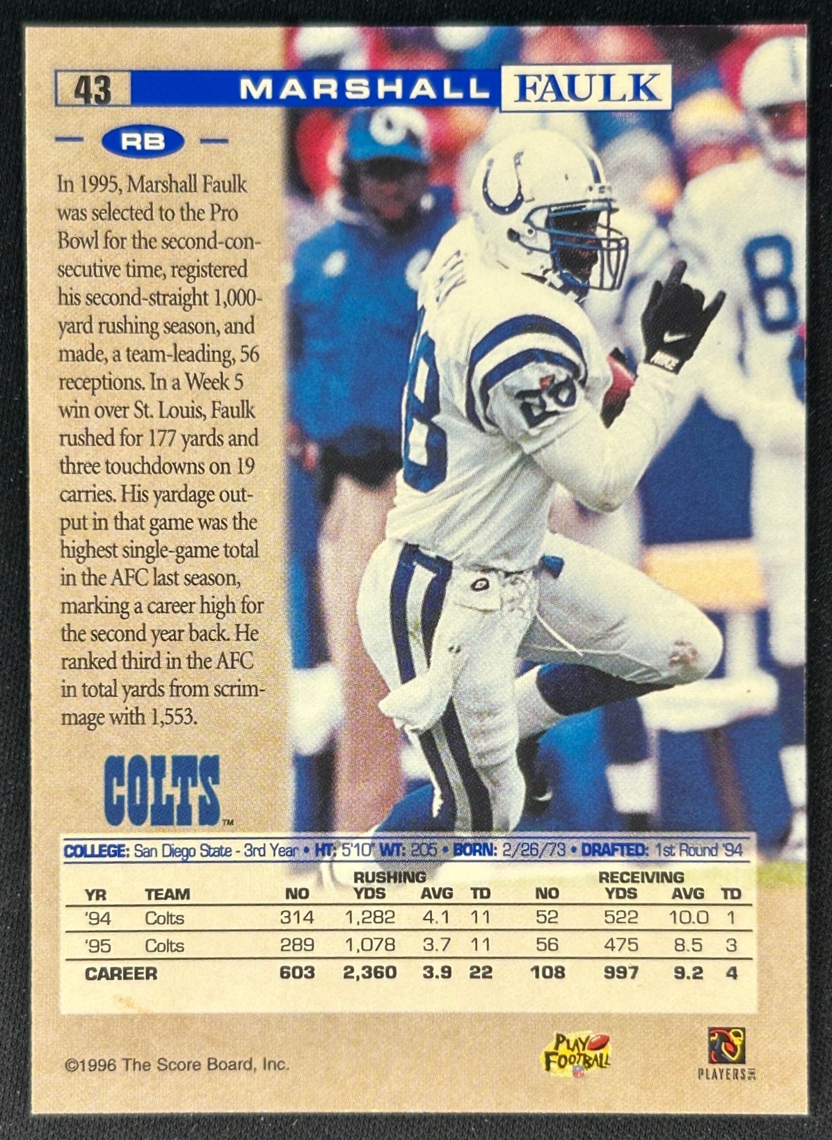 Marshall Faulk 1996 Pro Line Colts