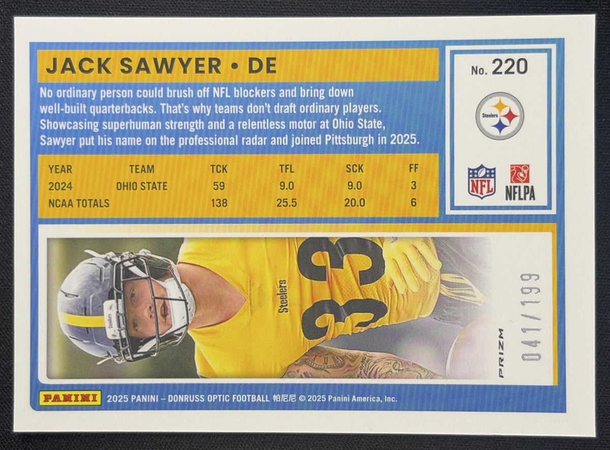Jack Sawyer 2025 Panini Donruss Optic Rated Rookie Flex Prizm /199 Steelers
