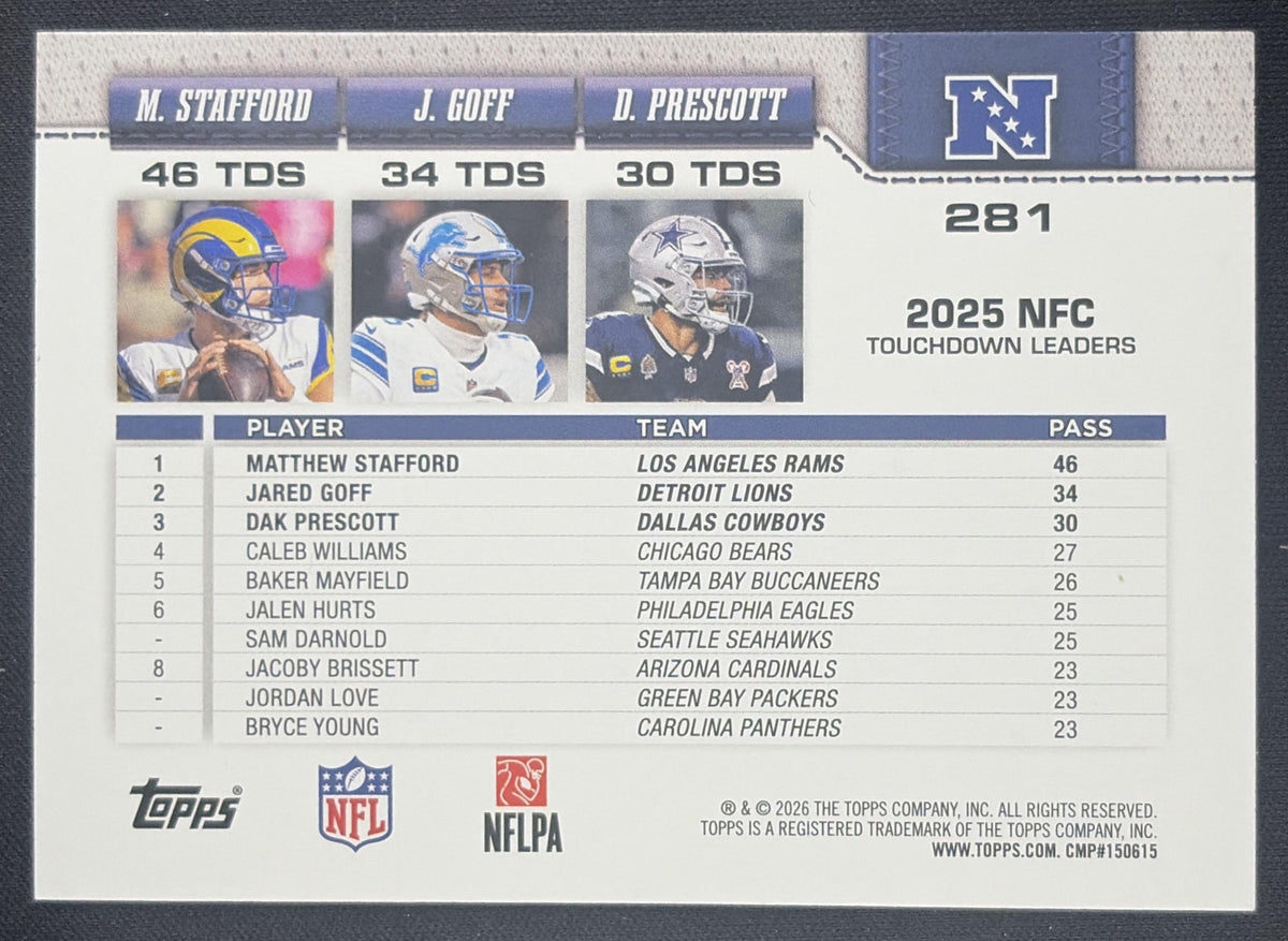 Matthew Stafford Dak Prescott Jared Goff 2026 Topps Holo Foil Rams Lions Cowboys