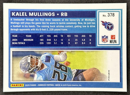 Kalel Mullings 2025 Donruss Optic Rated Rookie Preview Red Wave Titans back sports trading card