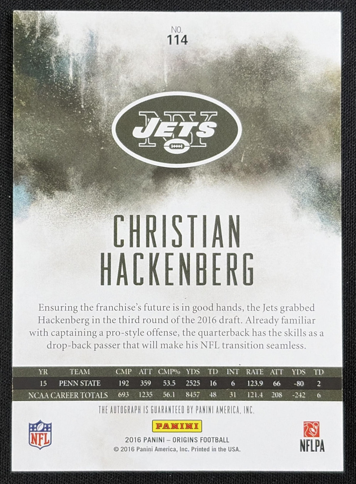 Christian Hackenberg 2016 Panini Origins Auto Rookie Jets