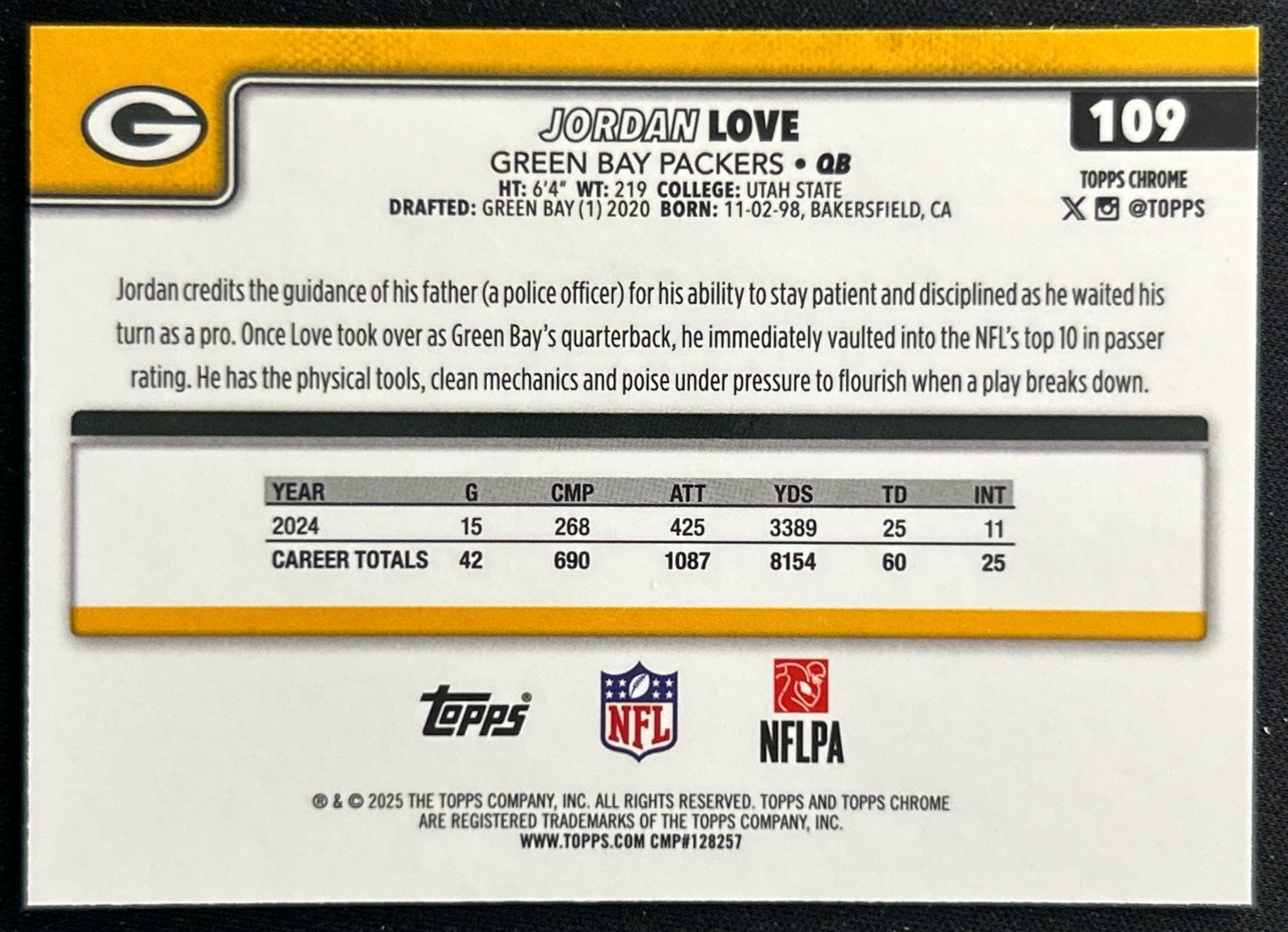 Jordan Love 2025 Topps Chrome Packers Sports Trading Cards