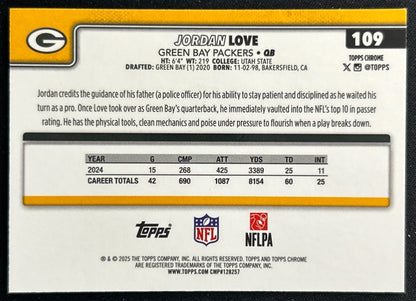Jordan Love 2025 Topps Chrome Packers Sports Trading Cards