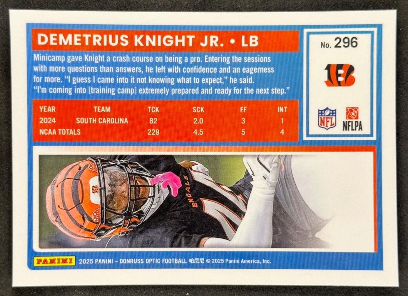 Demetrius Knight Jr. 2025 Donruss Optic Rated Rookie Bengals Sports Trading Card