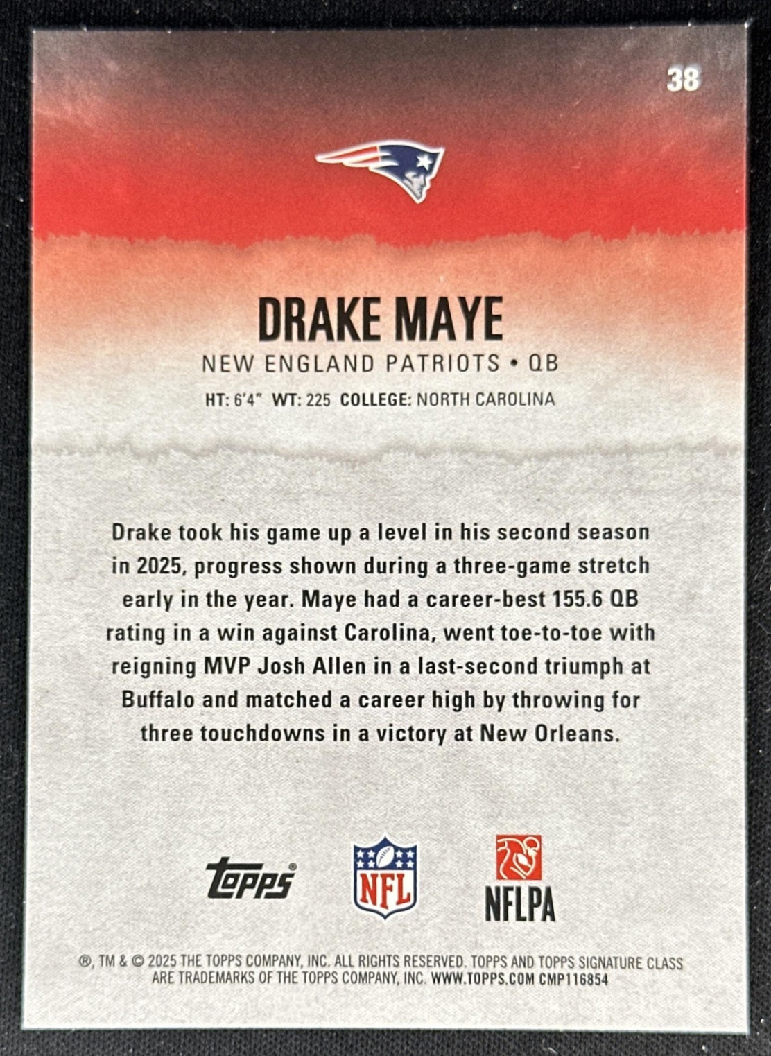 Drake Maye 2025 Topps Signature Class Veteran Patriots back