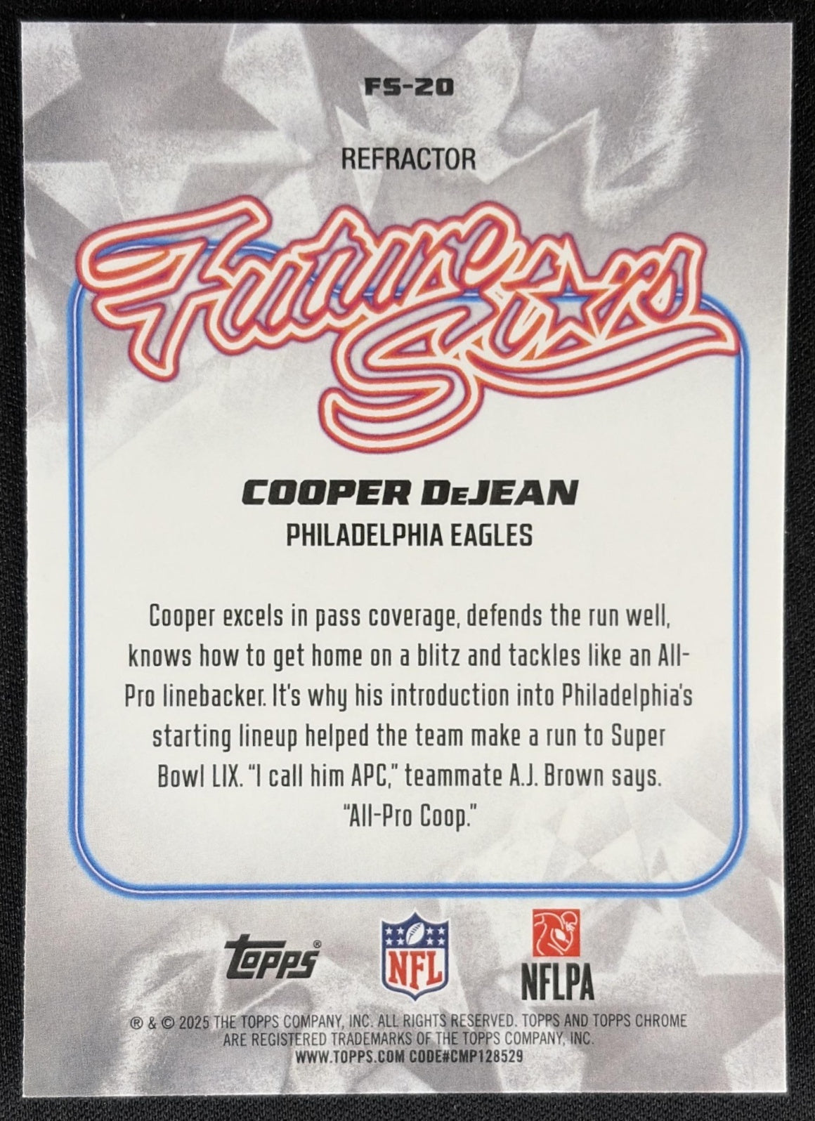 Cooper Dejean 2025 Topps Chrome Future Stars Refractor Eagles
